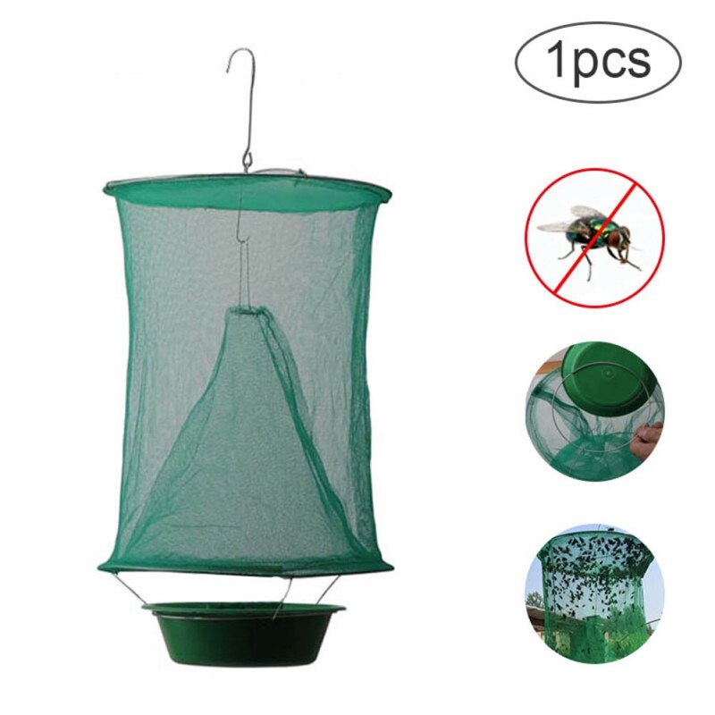 Piège à mouches vert suspendu pliant # filet vert + Pot (sans appât): 1 PC