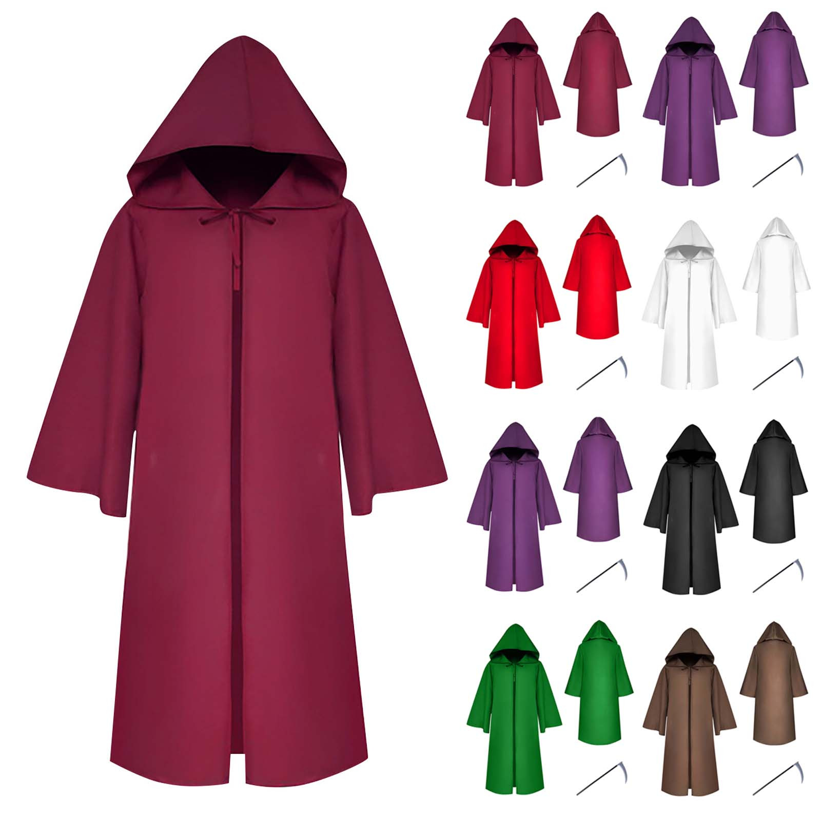 Halloween Hooded Capes For Adult Kid Long Cloaks Cosplay Costumes Witch Red Black Purple Green Grim Reaper Cape For Women Men