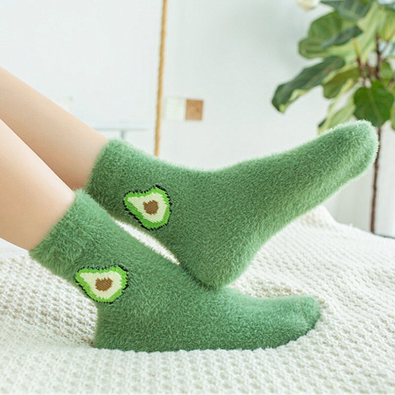 Qiwn 1 par vinter kvinnor roliga sportsockor söt tecknad frukt citron japansk harajuku skateboard yoga långa strumpor dam hemkläder
