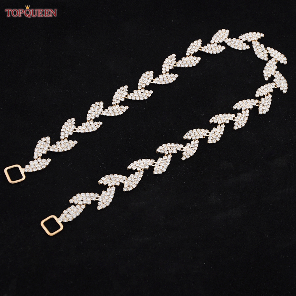 TOPQUEEN S198-G złoty pasek robić sukni ślubnej błyszczące stopu kryształ górski liście skrzydła kobiety diament akcesoria ślubne dla nowożeńców impreza pas: applique nie faborek