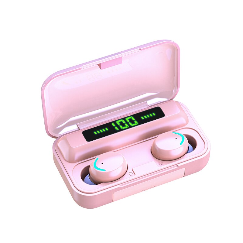 kabellos Bluetooth Kopfhörer mit Mic Sport Wasserdichte Drahtlose Kopfhörer 9D HiFi Stereo berühren Kontrolle Musik Ohrhörer Für Telefon: rosa