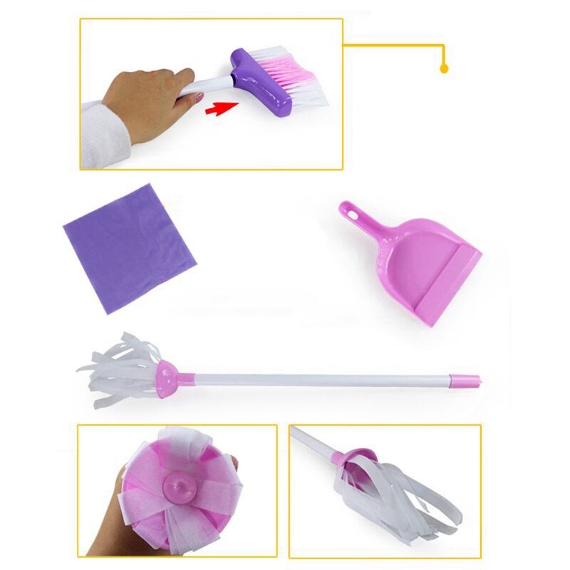 Kids Cleaning Trolley Toy Pretend Play Toy House Cleaning Cart Tools Girls Cleaning Playset Trolley with Mop and Brush