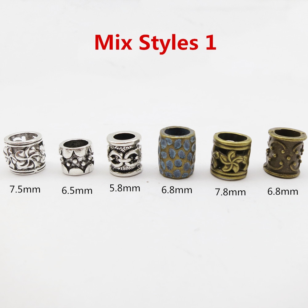 6 stk blanding metall viking rune hår flette dreadlock skjegg perler ringer tube for menn kvinner hår tilbehør