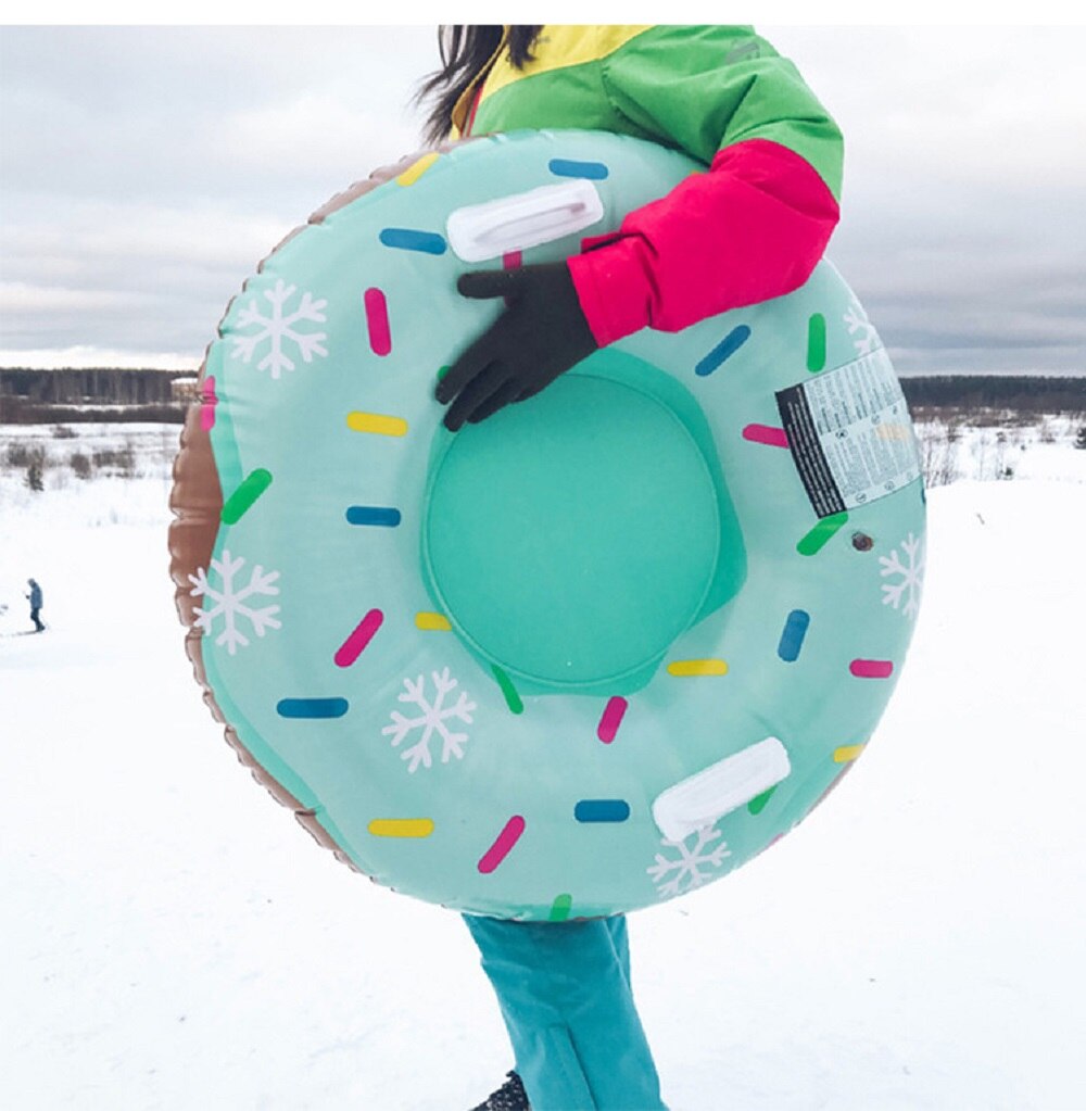 Adultos y niños patrón de donut espesamiento círculo de esquí inflable resistente al desgaste platillo volador en la nieve