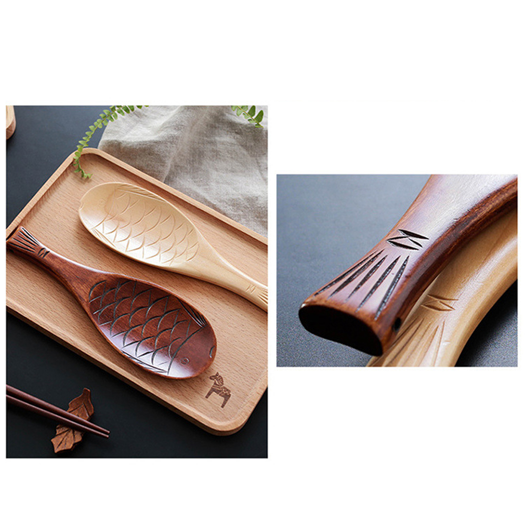 Cuchara de madera para arroz, utensilio de cocina tallado de madera, pato, pescado, arroz, cuchara de paleta, cuchara para sopa, cucharillas antiadherentes