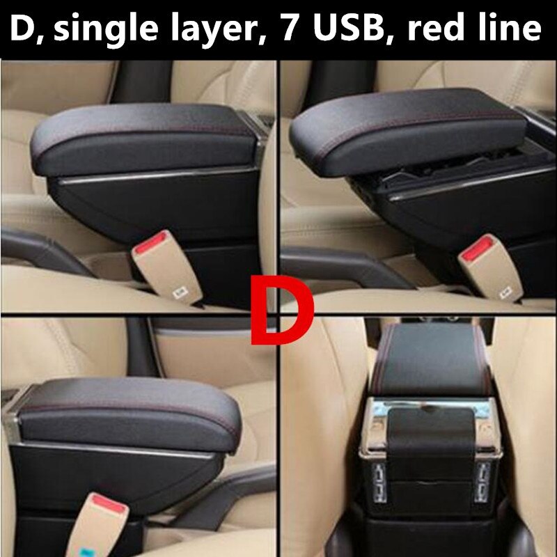 For Nissan Note e-Power armrest box central Store content box accessories With USB interface: D black red line