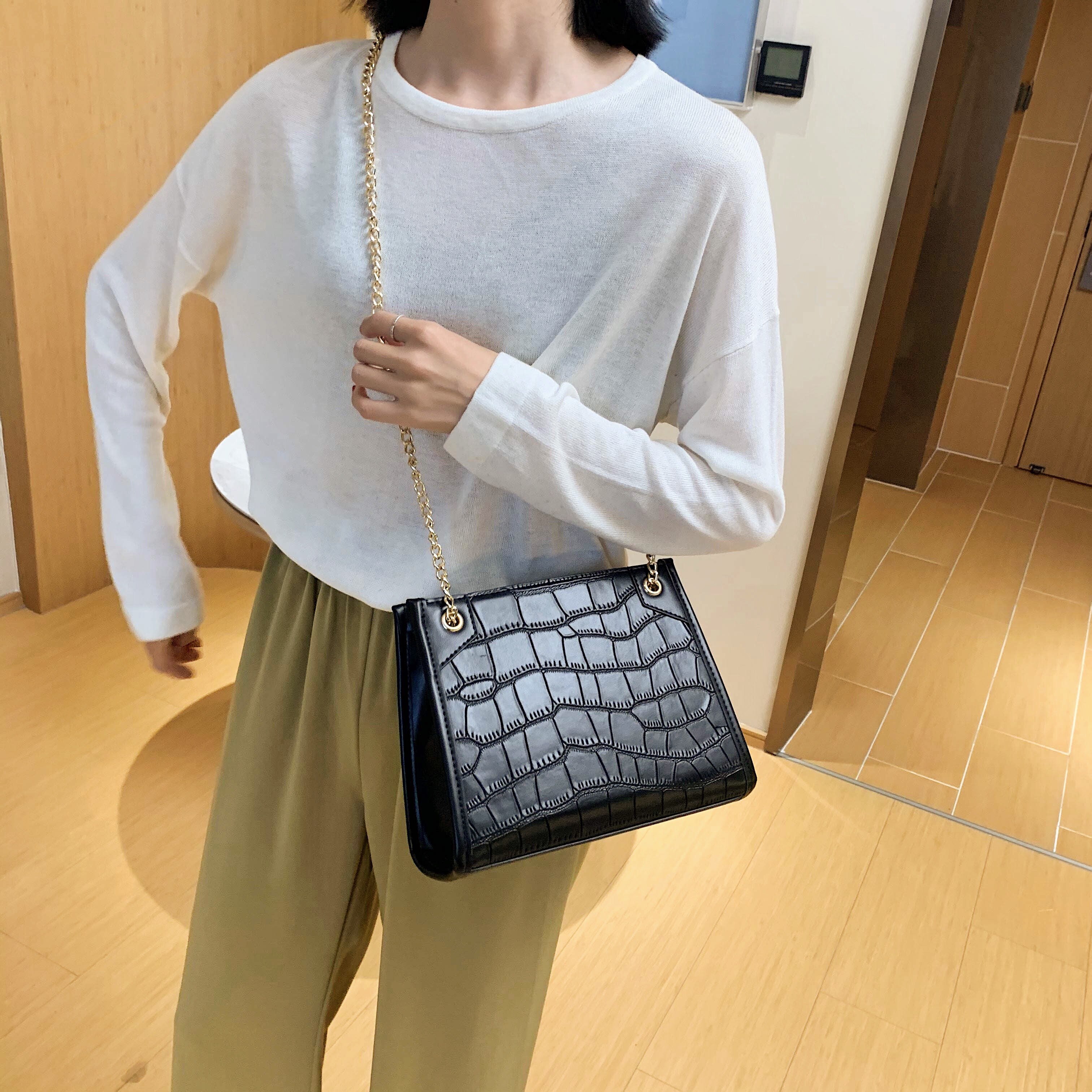 Stenen patroon kleine pu leren schoudertassen voor vrouwen dames crossbody tas dames handtassen ketting handtas