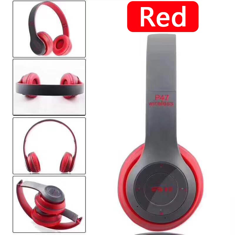 9D HIFI Stereo Foldable Wireless Headphones Bluetooth Headset with mic support SD card For mobile xiaomi iphone sumsamg tablet: Red