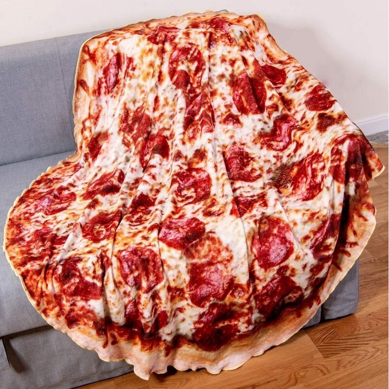 Zachte Warme Flanel Pizza Deken 180Cm Ronde Vorm Donut Hamburger Vliegtuig Reizen Draagbare Wearable Zomer Gooi Deken: 1-1 / diameter-180cm