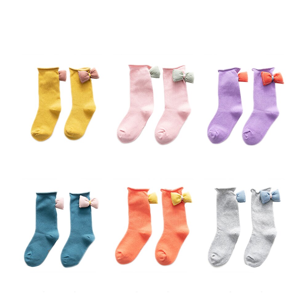 Crianças 3d bowknot meias crianças meninas antiderrapante malha joelho alta meia bonito algodão meados do tubo meias perna sólida mais quente