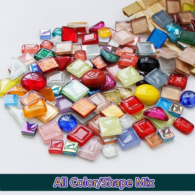 Perles de mosaïque en verre multicolores de 300g/10.58oz, rondes/triangles/carrées, pierres de mosaïque brillantes pour bricolage: All Color Shape Mix