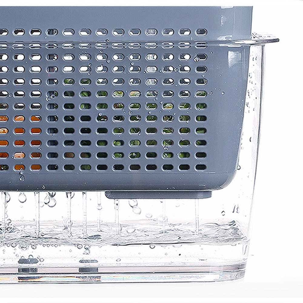 Plastic Double Sealed Drain Storage Box Refrigerator Fruit Vegetable Drain Storage Containers With Lid Kitchen Fridge Organizer