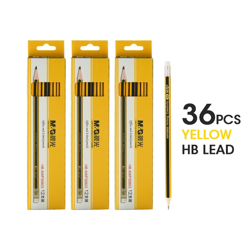 M&amp;G 12/24/48/120pcs Triangular HB Wood Pencil with Eraser Pre-Sharpened Lead Pencils Graphite Pencil for school supplies kids: 36pcs Hexagon Y