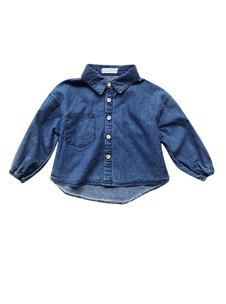Piger skjorte sløjfe afslappet skjorte denim #39 børnetøj pige bluse langærmet skjorte