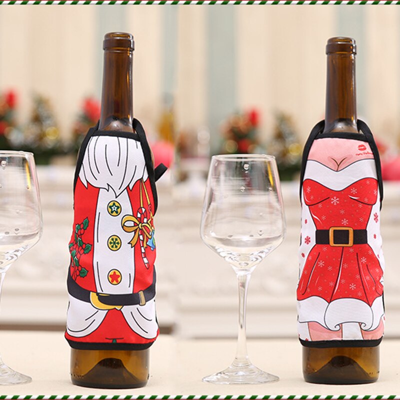 Capa festa ornamentos garrafa mini bolso decorações de natal jantar avental mesa vinho pendurado natal vinho
