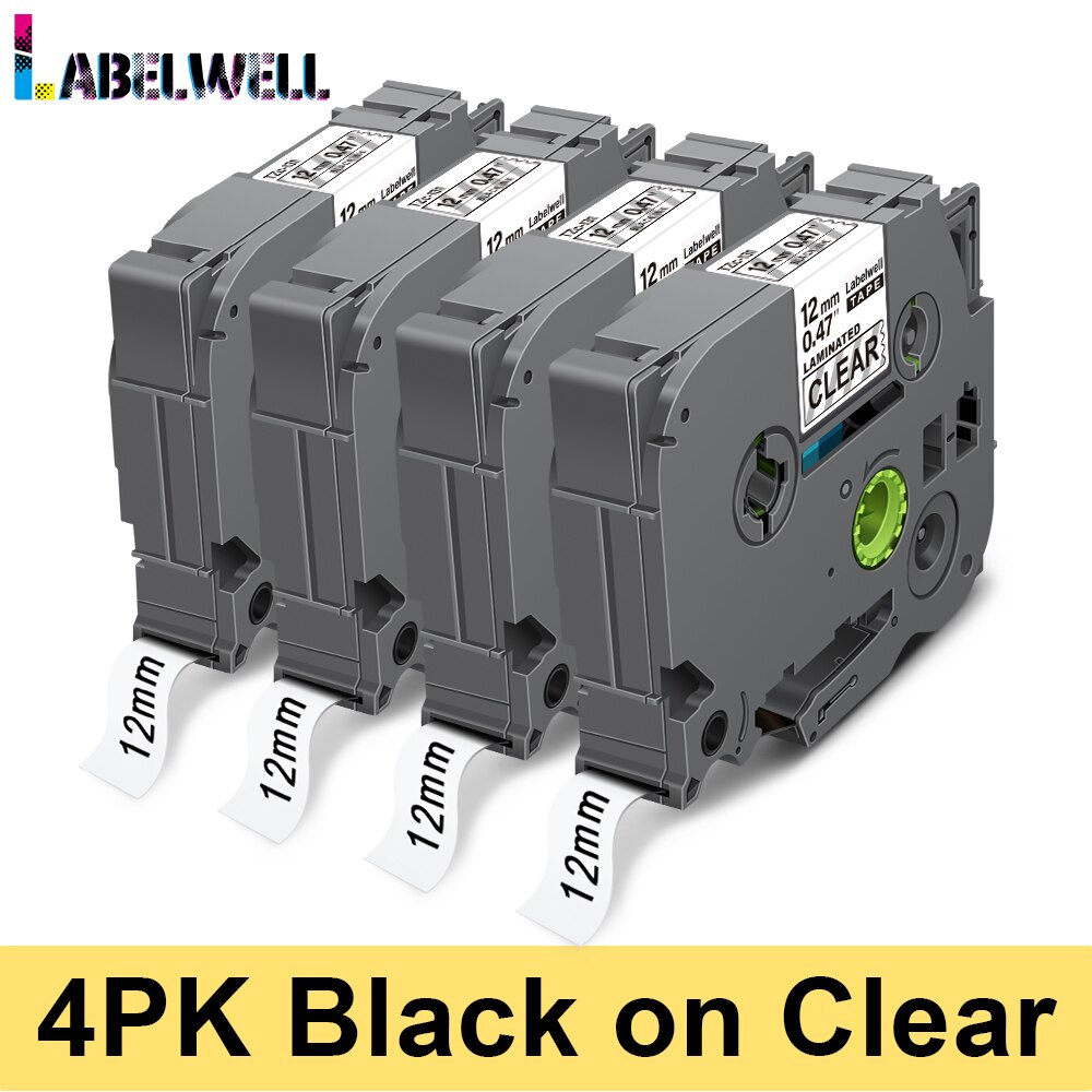 Labelwell 6PK 12mm 231 laminowane labe taśma Multicolors dla 231 131 631 431 531 731 831 wymiana dla brata PTH110 drukarka do etykiet: 4PK-Black on Clear