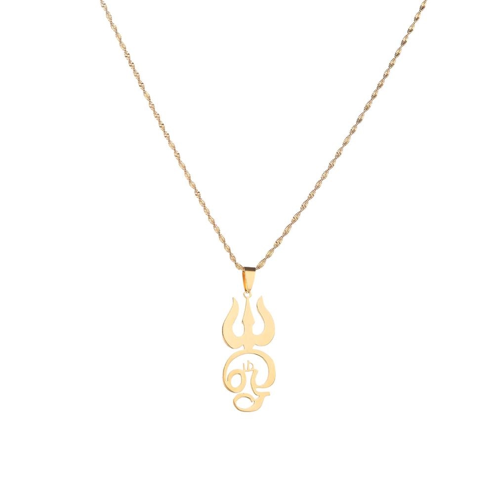 Stainless Steel India Tamil Om Sign Pendant Necklaces for Women Girls TAMIL OM Symbol Chain Jewelry