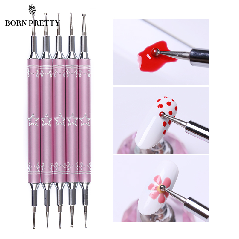 5 stks/set Double-ended Puntjes Pen Top Grade 2-Manieren Roze Dot Pen Manicure Nail Art Tool