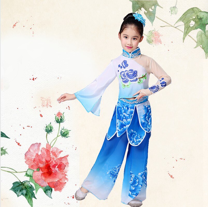 Chinese Traditional Dance Costume for Girls Yangko Dance Suit Classical Drum Fan Clothing Chinese Folk Dance Costume