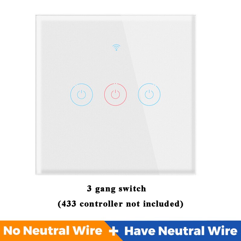 WIFI Smart Touch Light Switch APP Remote Control Supports Alexa Voice Control No Neutral Required AC 110V-240V 1/2/3/4gang Wall: 07