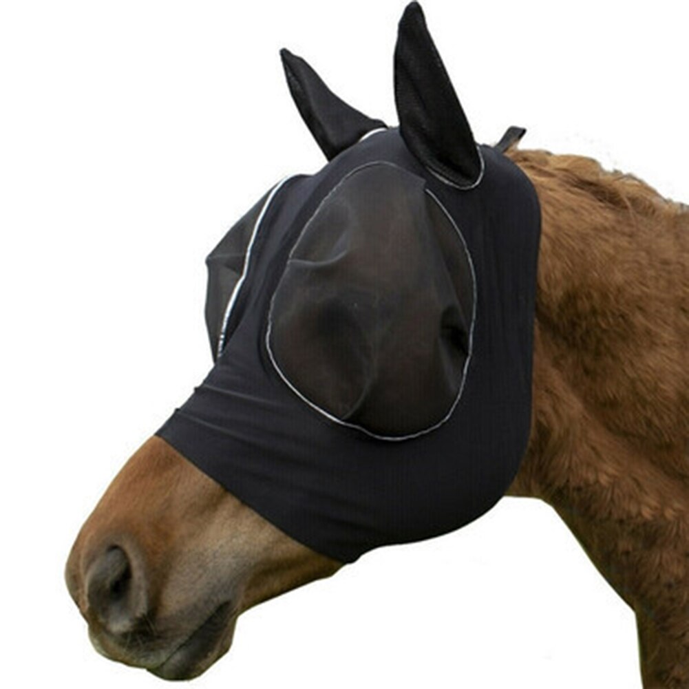 Mascarilla antimosquitos de malla transpirable, ligera y cómoda para la cabeza de caballo, con orejas, máscara de mosca de caballo con cubierta Nasal, cuidado de caballo