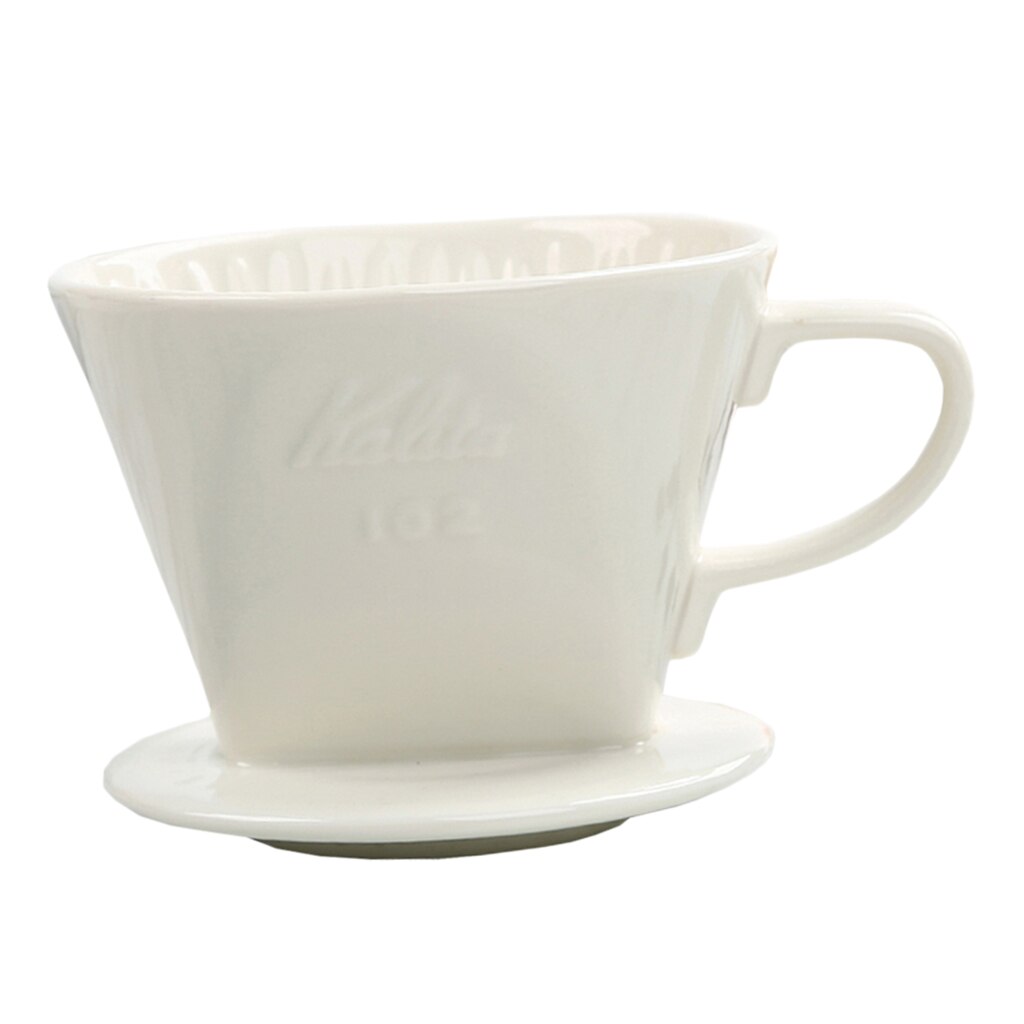 Ceramic Manual Drip Coffee Filter Cone with Cup Holder (White, 200ML - 300ML)