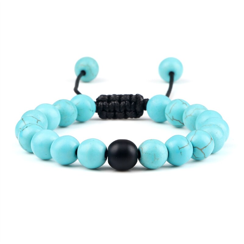 Pulsera de piedra de Lava negra Natural para hombre y mujer, brazalete trenzado ajustable con cuentas mate, Ojo de Tigre, howlita, 8mm: Style 14