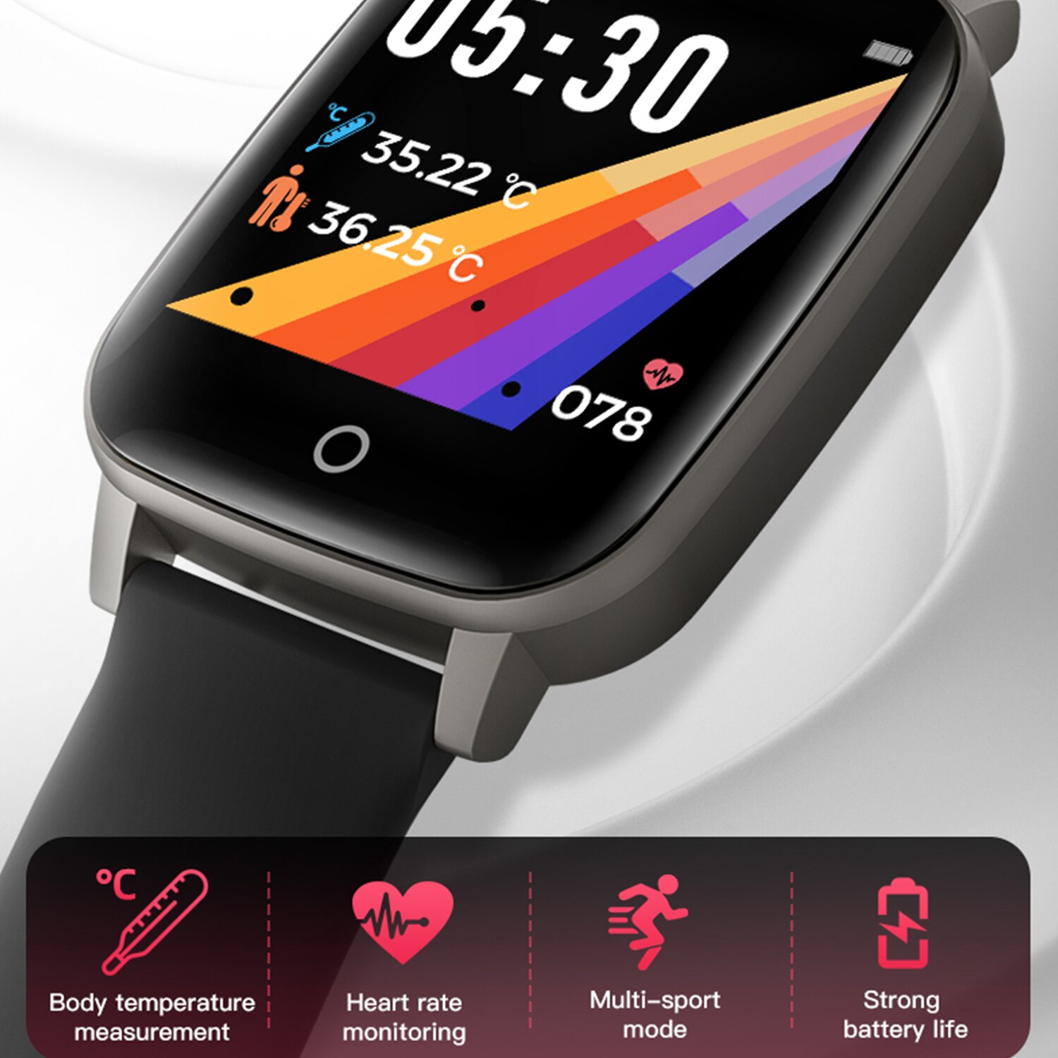 Body Temperature Monitoring Watch Intelligent Touching 1.3Inch Bracelet IP67 Waterproof Heart Rate Monitor Smart Wrist Watch