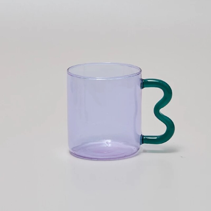 Tasse à café en verre coloré avec poignée d'oreille, tasse à expresso, pour jus de fruit, pour le bureau, pour le petit déjeuner, couleur contrastée,: Green