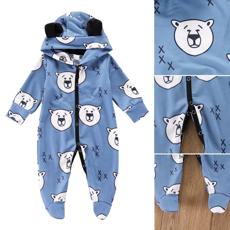 Baby Jongen Meisje Romper Lange Mouwen Hooded Katoen Leuke Cartoon Beer Oren Outfits Jongens Meisjes Jumpsuit Lente En Herfst