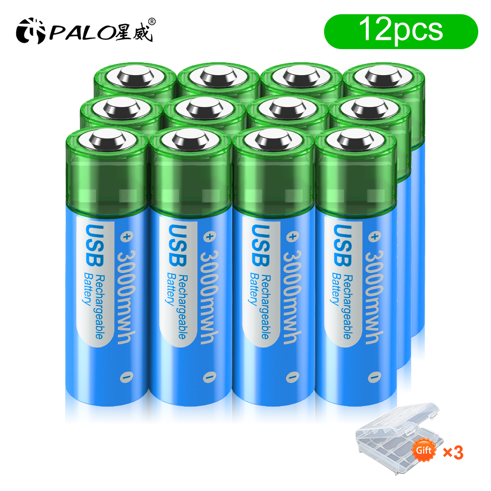 PALO 3000mWh 1.5V AA Li-ion battery HR6 AA USB Rechargeable Lithium batteries 2A AA USB Port Charging Battery With Battery Box: other
