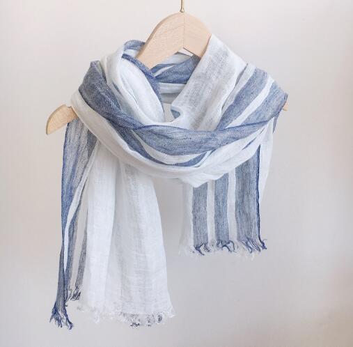Japan Spring And Summer Thin Pure Linen Vertical Stripe Men&#39;s And Women&#39;s Scarves Long Shawl With Tassels: COLOR 1