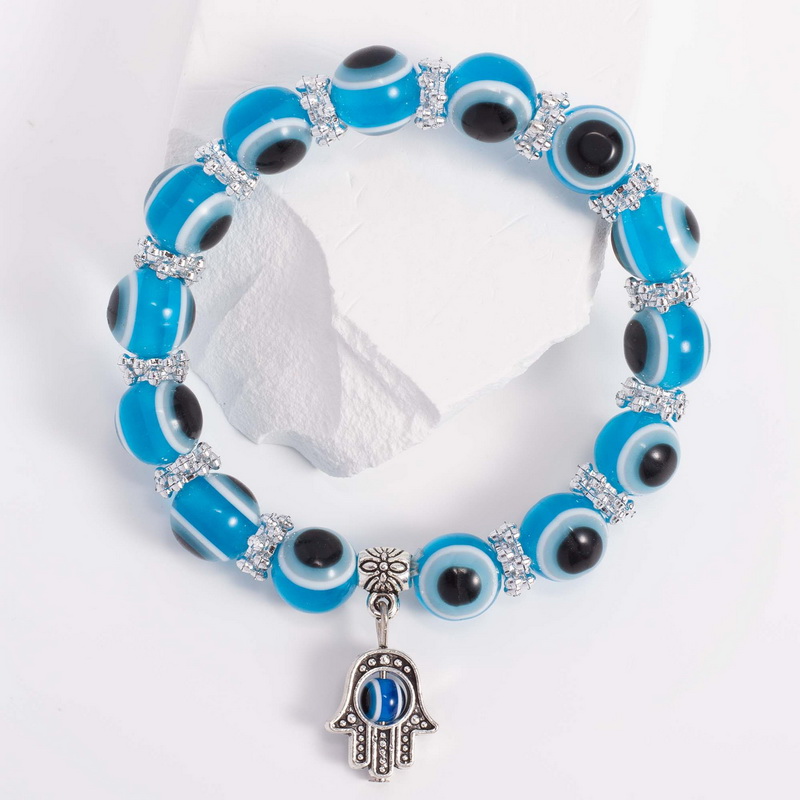 Niebieska bransoletka Evil Eye dla kobiet mężczyzn turecka dłoń wisiorek oczy koraliki Handmade szczęśliwa bransoletka elastyczna regulacja Charm bransoletka: Skyblue Palm