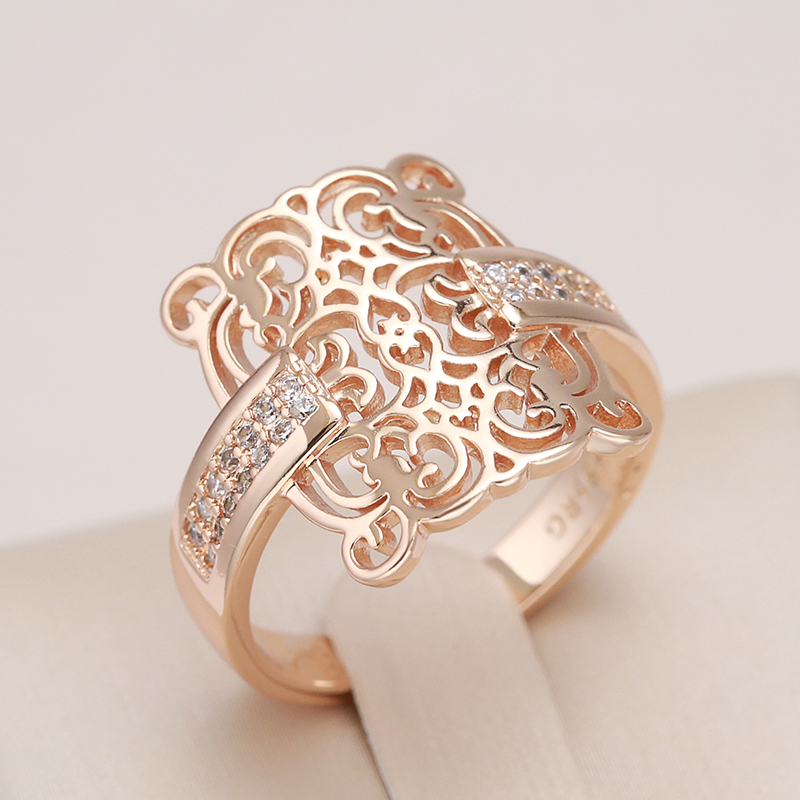Kienl Trend 585 anillo grande cuadrado de Color oro rosa para mujer, anillo étnico de novia de Metal brillante con circonita Natural Vintage, joyería diaria