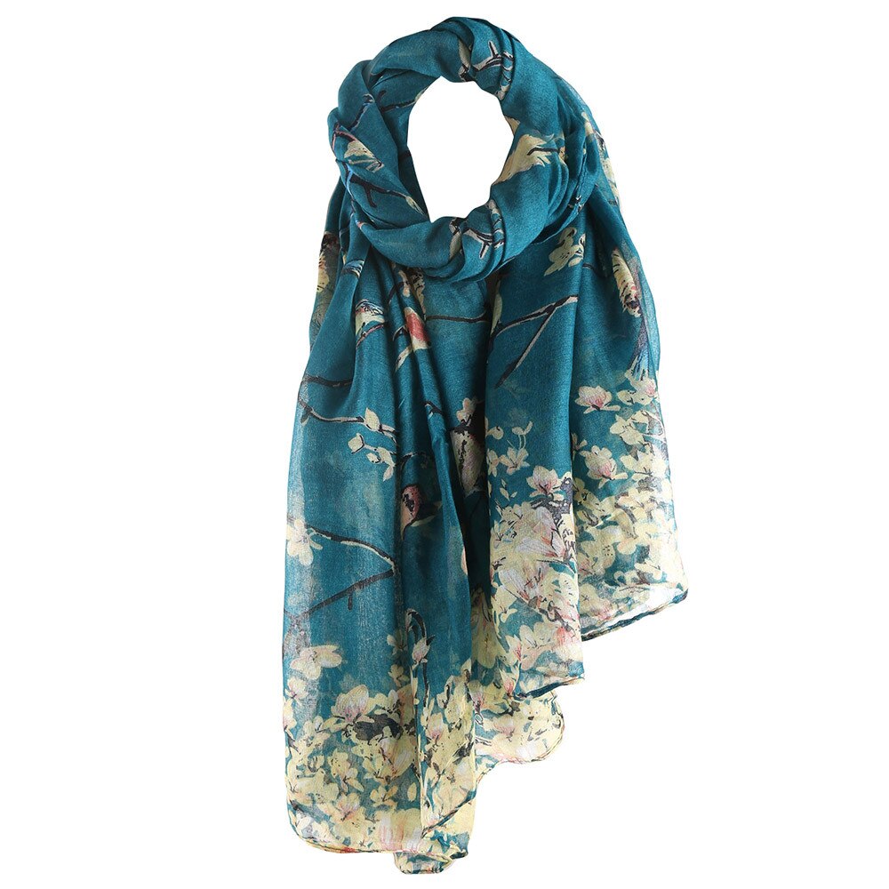 Women Printing Scarves Chiffon Silk Scarf Long Soft Wrap Simulation Silk Shawl Ladies Beach Scarf Shawl Bandana: Blue