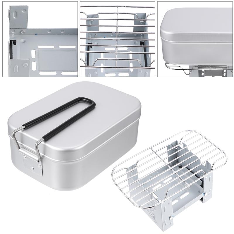 1 Set/3pcs 800/1000ml Outdoor Supply Camping Lunch Box Steaming Rack Folding Oven Kit