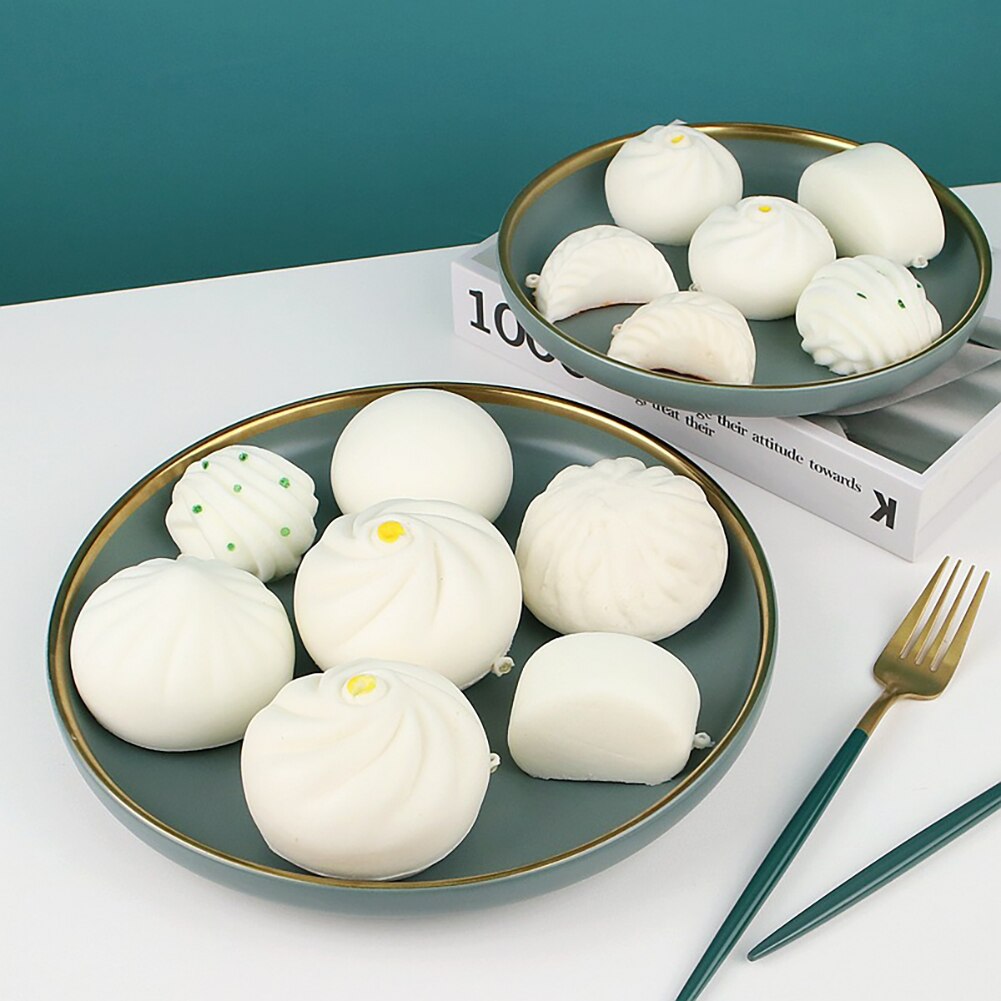 Mini simulation dampede boller presse legetøj langsomt stigende stress aflastning squishy legetøj antistress sjov bold dumpling bolle model
