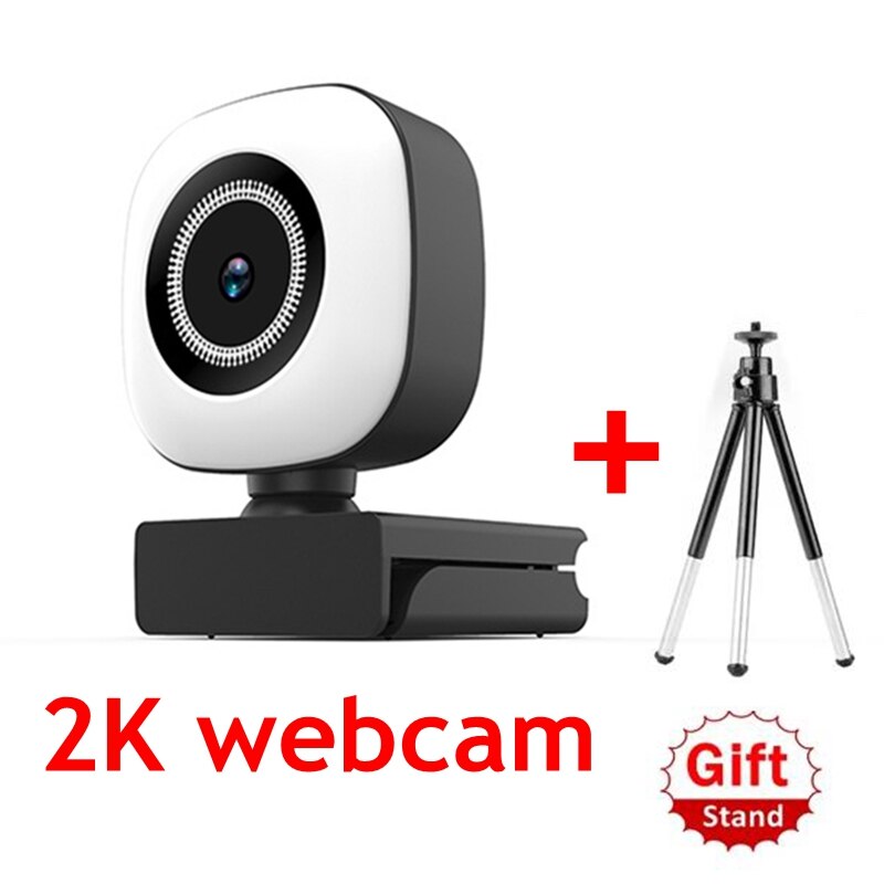 Webcam 2K Full HD 1080P Web Camera Mini Webcam For PC Computer Laptop Video 2K USB Autofocus LED Selfie Ring Light with Tripod: 2K With stand