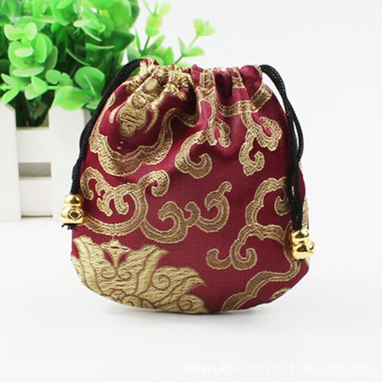 Silk Drawstring Pouch Drawstring Ethnic Style Jewelry 1 Pcs Bags Embroidery Jewellery Pouch Brocade Box Small Trick Colorful: Red wine