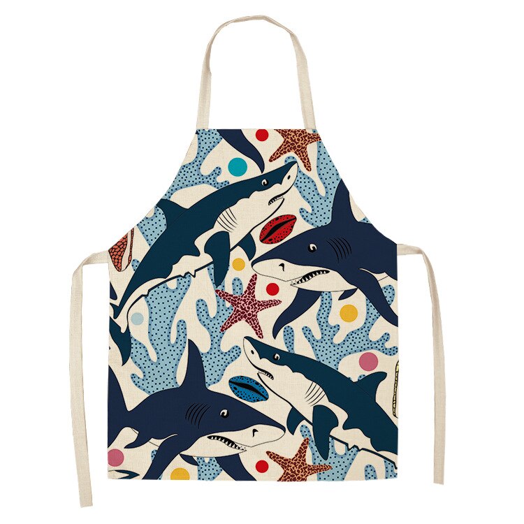 Cute fish print apron Woman kitchen apron master apron Linens Apron cooking accessories kitchen apron cafe apron for men aprons: 1 / 68x55cm