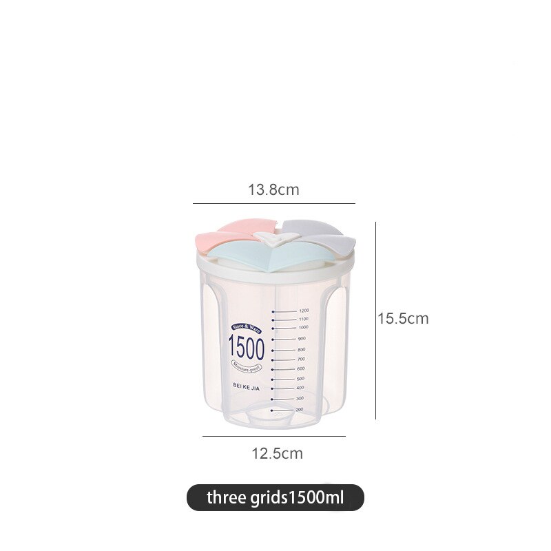 Kitchen Grain Storage Box Transparent Moisture-proof Sealed Tank Bulk Food Storage Cereal Dispenser Plastic Containers with Lids: three grids 1500ml