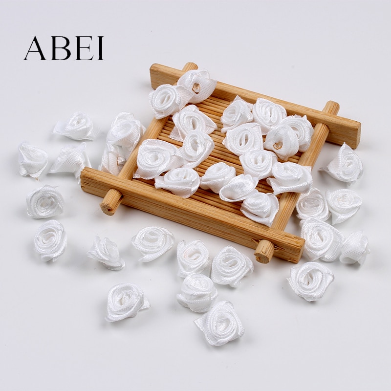 100pcs 15mm Witte Roos Bloem Hoofd Lint Boutique Accessoires Thuis Plakboek Decoratie Accessoires