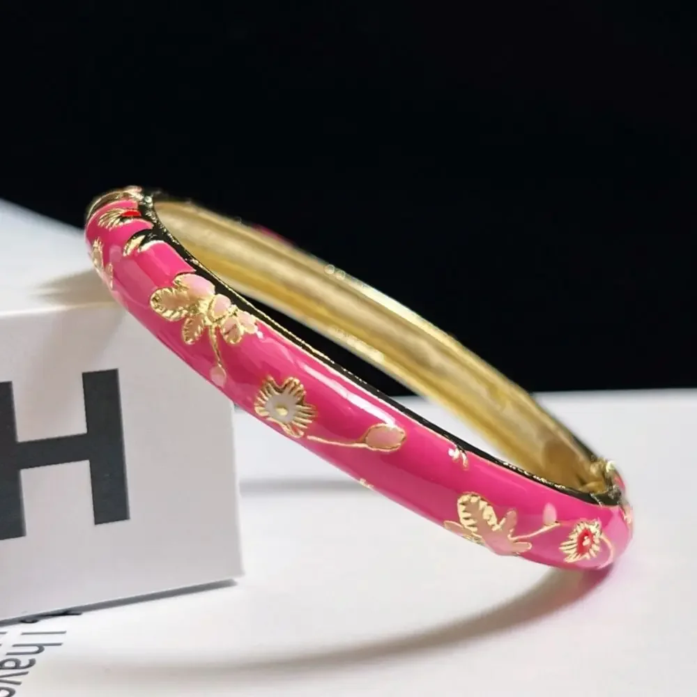 Emalje kinesisk cloisonné armbånd dobbelt armbånd kinesisk pæon filigran blomst armbånd traditionel vintage håndarmbånd: Lysegul farve