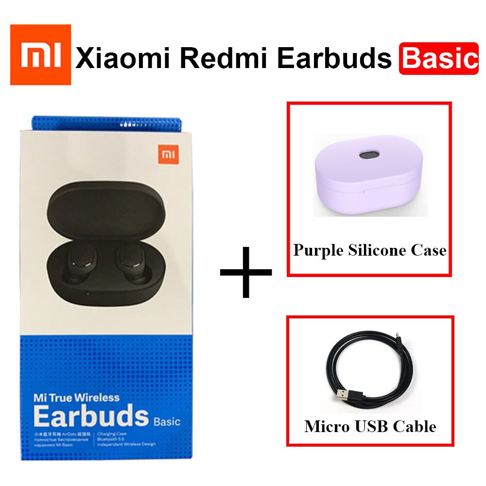 Xiaomi Redmi Airdots-auriculares TWS, originales, versión Global, estéreo básico, Bluetooth, TWSEJ04LS: Add USB Purple Case