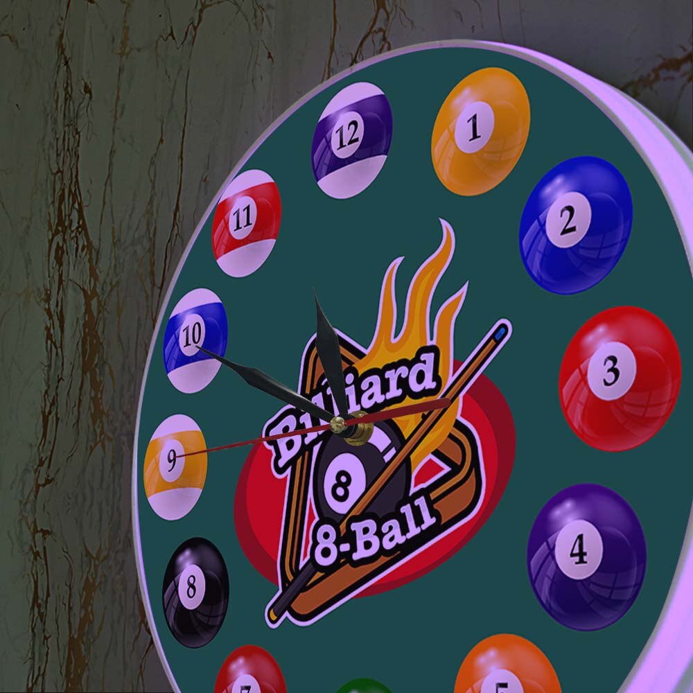 Ballons de billard, horloge murale colorée, Snooker de piscine, décor de salle de jeux, montre murale moderne, pour joueurs de billard