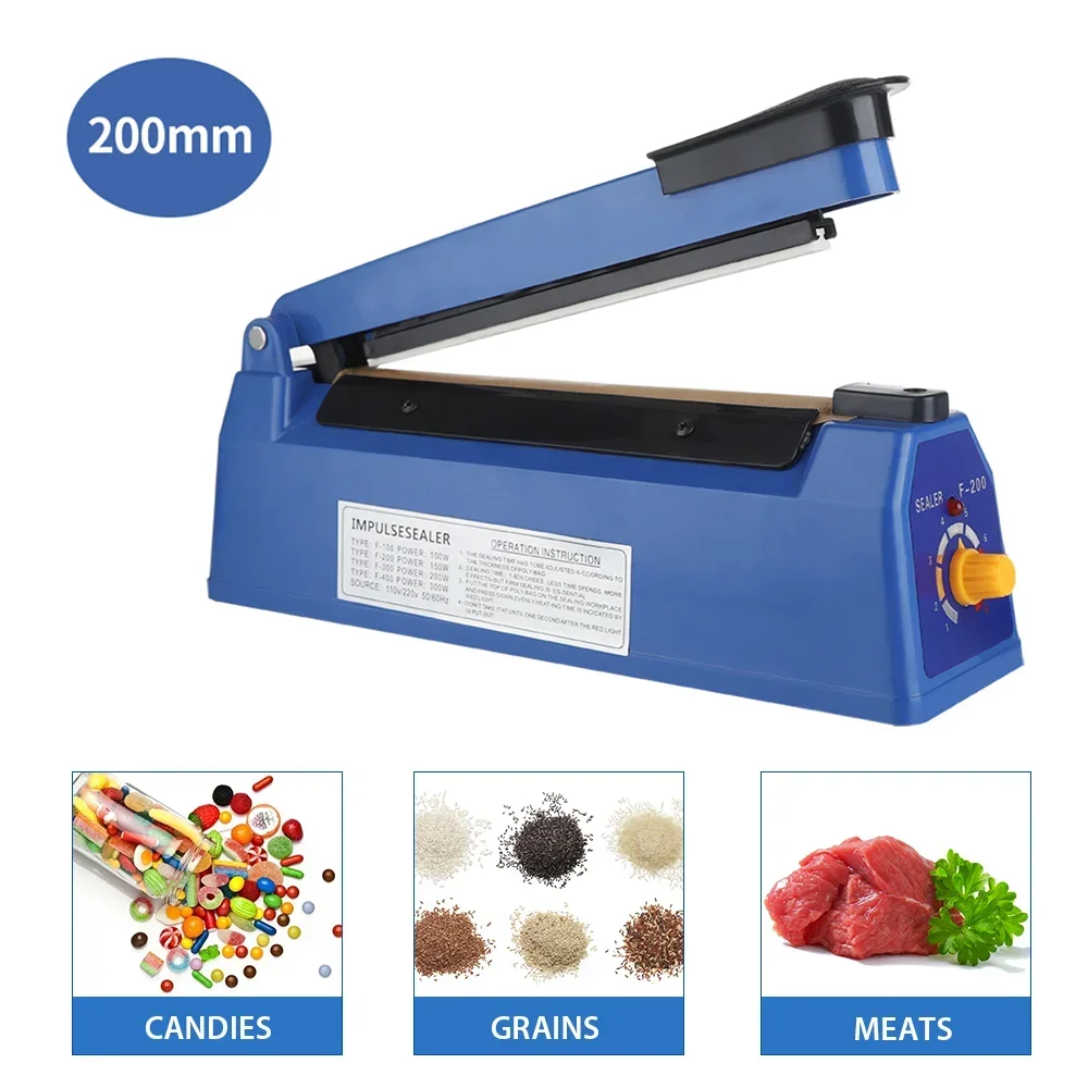 Sellador de impulso, máquina selladora de calor Manual para bolsas de plástico de 8 pulgadas, selladores de bolsas de envoltura retráctil, sellador al vacío, máquina de envasado de alimentos