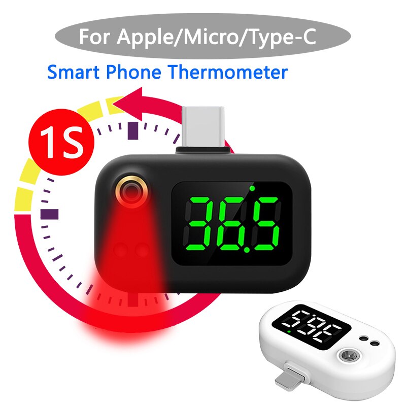 Termómetro portátil para teléfono móvil, medidor de temperatura de fiebre corporal sin contacto para la frente y el oído, para Android tipo c de Apple