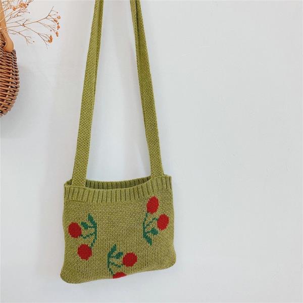 Leuke Cherry Kinderen Kleine Handtas Gebreide Wollen Baby Meisje Schoudertas Winter Vintage Jongen Kids Mini Portemonnee Messenger Bags: Green