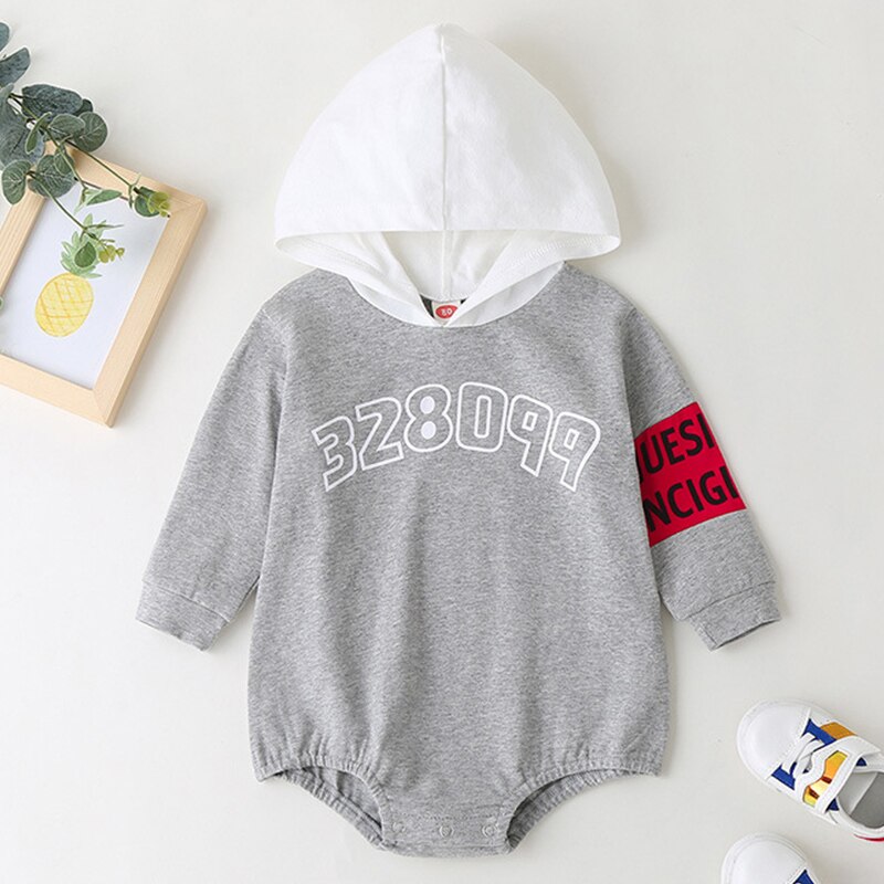 Baby Jumpsuit Clothes Spring Autumn Style Hooded Long-sleeved Letter Printed Triangle Bodysuit Newborn Boys Girls Clothing