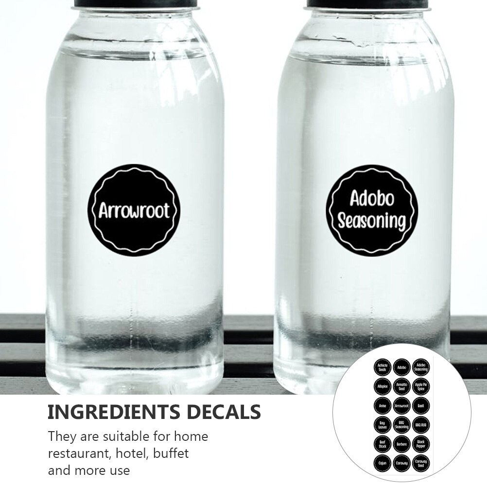 144pcs Household Spices Names Labels Stickers Ingredients Labels (Black)